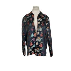 Reversible black red floral embroidered Asian inspired blazer size Medium